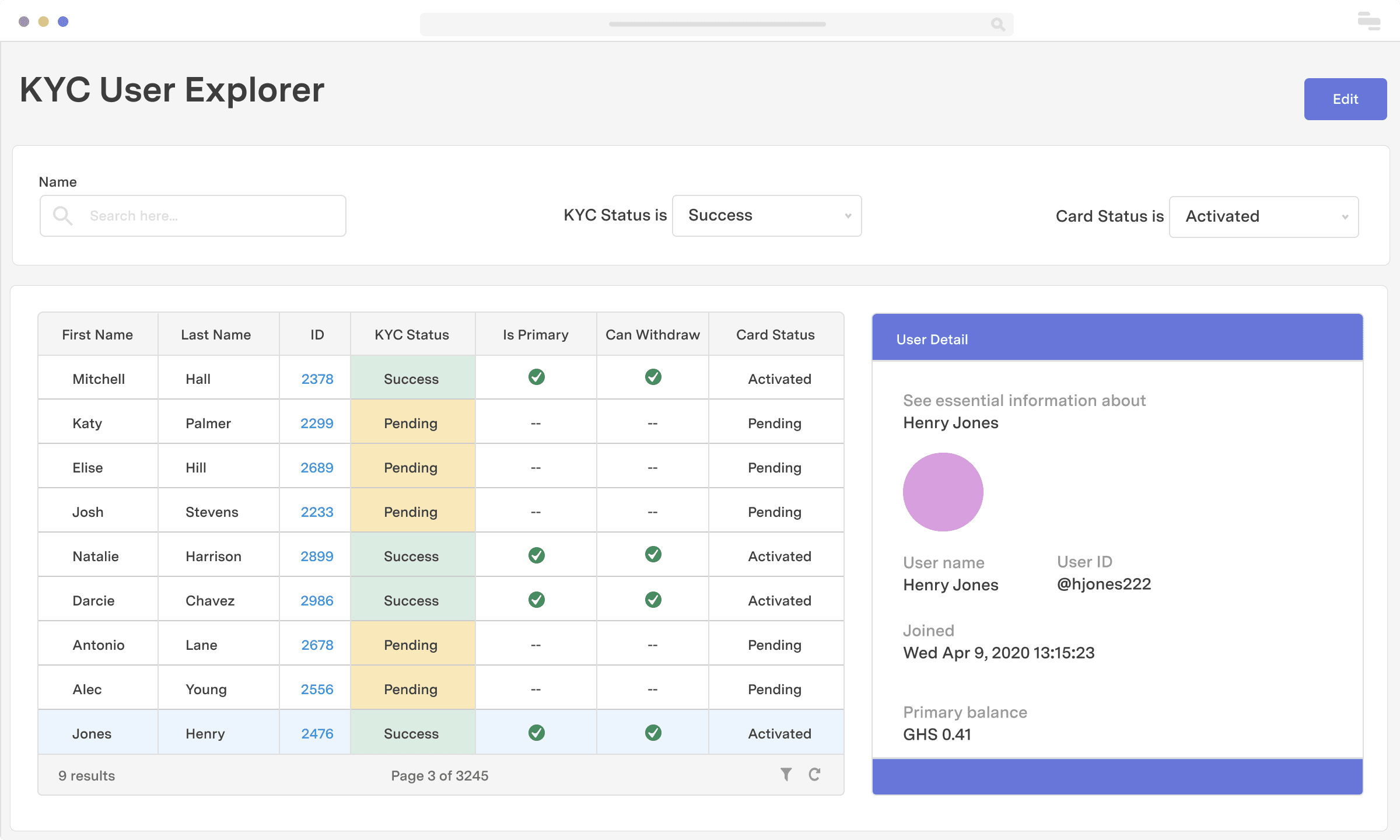 Know Your Customer (KYC) user explorer
